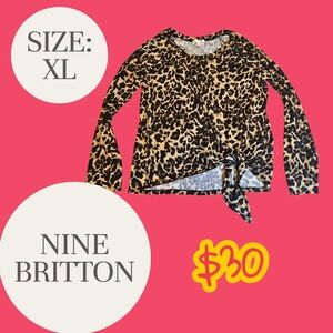 Nine Britton Trendy Leopard Tie Hem Top- Fall Favorite!!